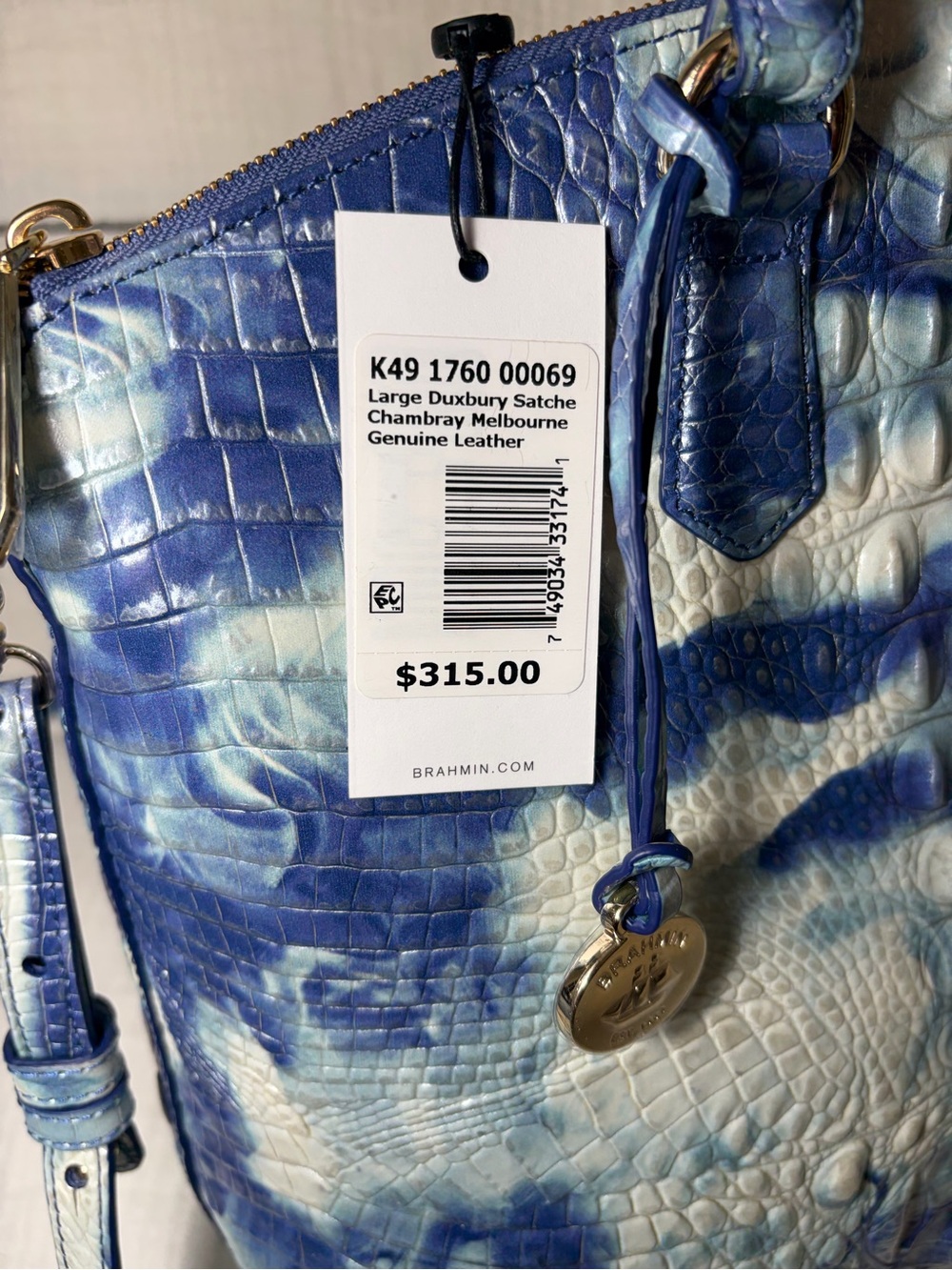 Brahmin Large Duxbury Satchel Marbled Blue Melbourne Leather Croco Embossed NWT - Picture 2 of 10